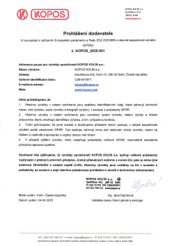 Prohlášení dodavatele o obecné bezpečnosti výrobků 2023/988 (GPSR)